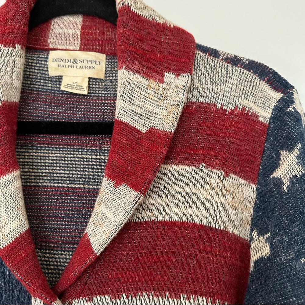 Ralph Lauren Denim & Supply American Flag Shawl Collar Cardigan Womens Large - Picture 6 of 9